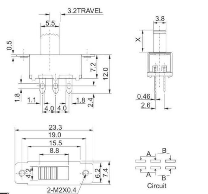 SS-22F25(2P2T)撥動(dòng)開關(guān)