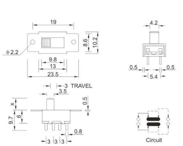 SS-22F24(2P3T)撥動開關(guān)