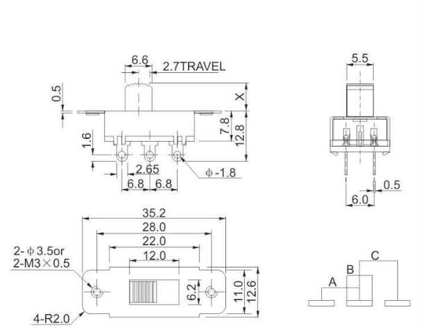 SS-22F19(2P3T)撥動開關(guān)