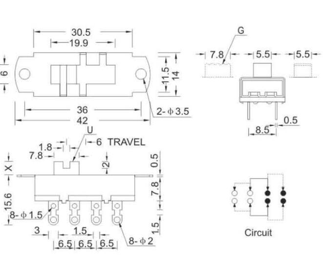 SS-23L02(2P3T)撥動開關(guān)