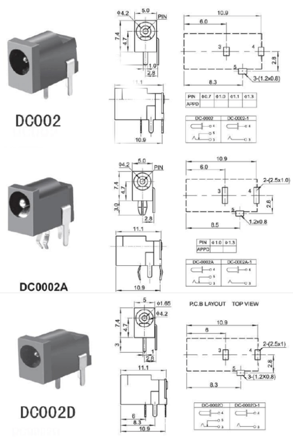 DC插座的各種規(guī)格和尺寸焊接圖