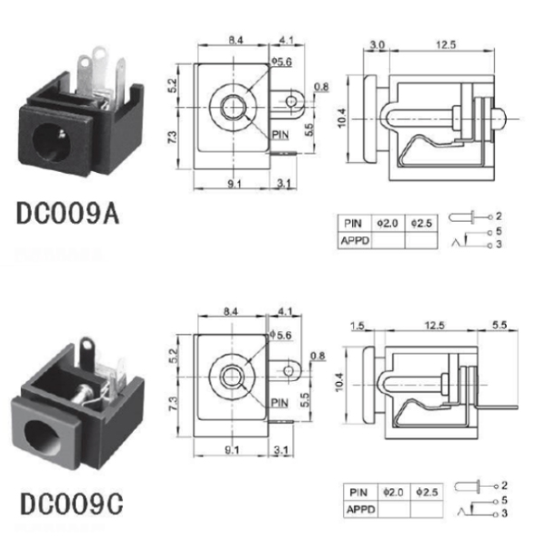 DC插座的各種規(guī)格和尺寸焊接圖