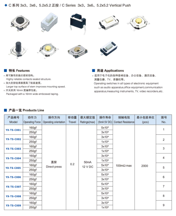 輕觸開(kāi)關(guān)規(guī)格型號(hào)大全手冊(cè)下載