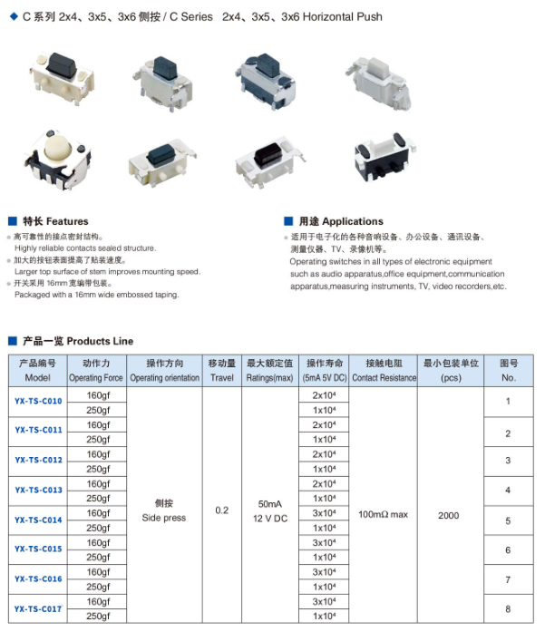 輕觸開(kāi)關(guān)規(guī)格型號(hào)大全手冊(cè)下載