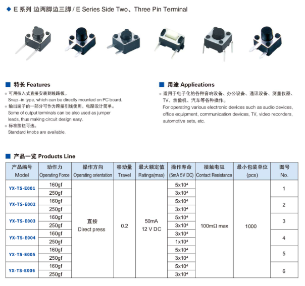 輕觸開(kāi)關(guān)規(guī)格型號(hào)大全手冊(cè)下載