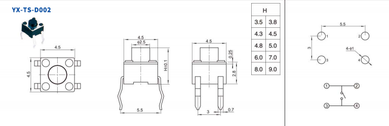 按鍵開關(guān)4腳原理圖