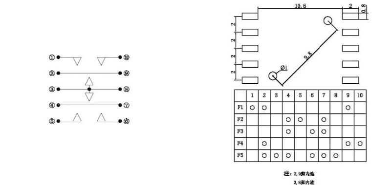 10*10*9mm十腳五向開(kāi)關(guān)