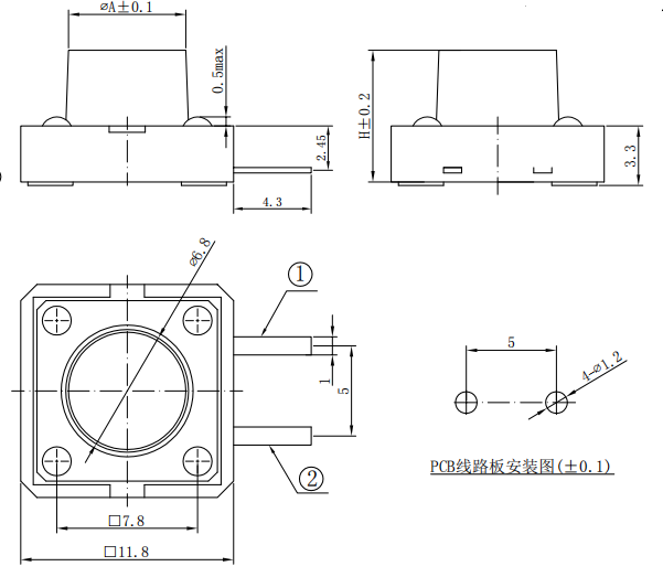 12*12輕觸開(kāi)關(guān)結(jié)構(gòu)參數(shù)