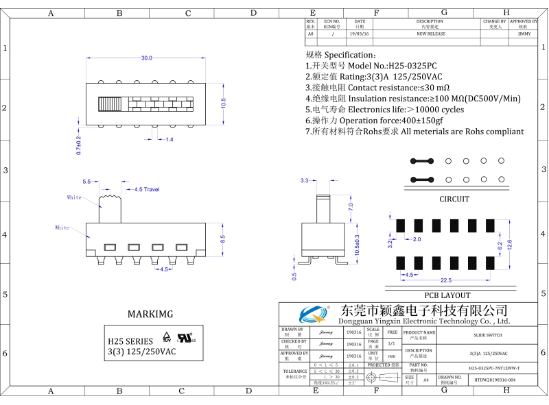 H25-0325PC-7NT1ZWW大電流撥動(dòng)開關(guān)