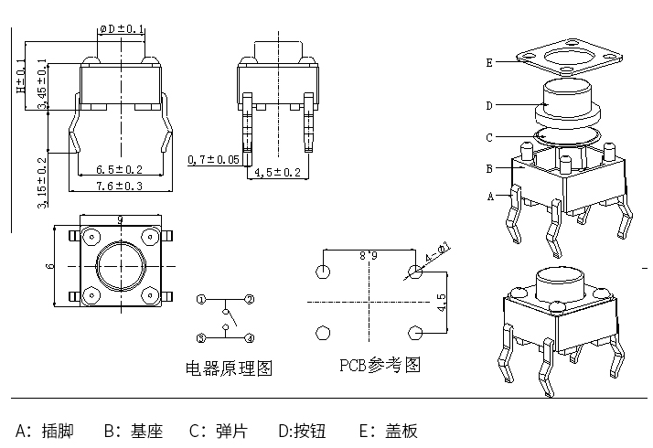 輕觸開關(guān)按鈕內(nèi)部構(gòu)造圖解